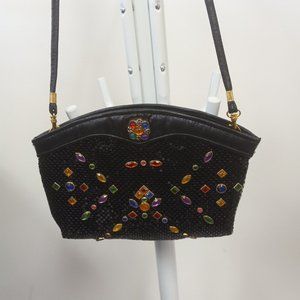 Black Jeweled Retro Style Crossbody